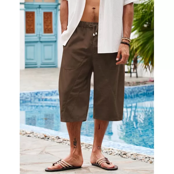 COOFANDY Men's Linen Harem Capri Pants Casual Lightweight Drawstring Yoga Pants Baggy 3/4 Beach Trousers