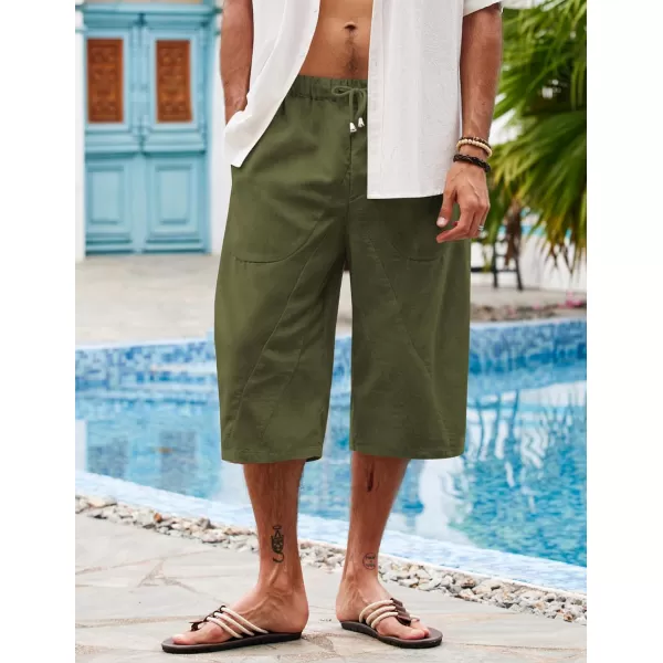 COOFANDY Men's Linen Harem Capri Pants Casual Lightweight Drawstring Yoga Pants Baggy 3/4 Beach Trousers