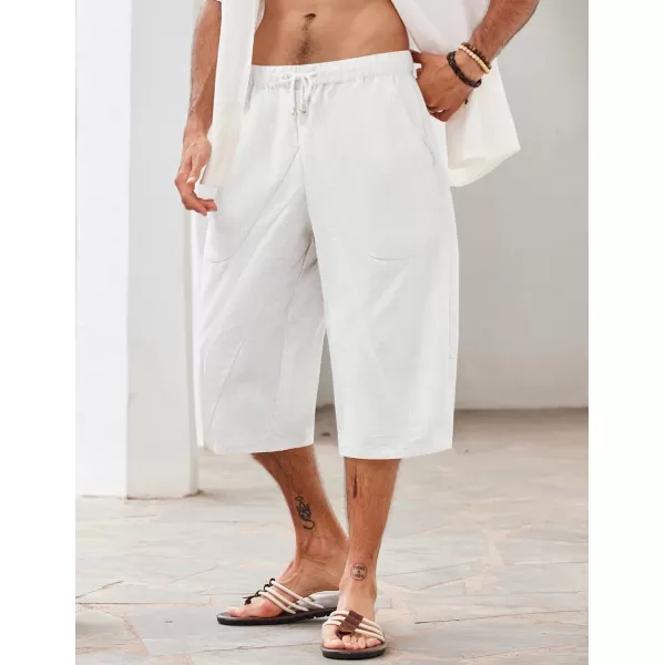 COOFANDY Men's Linen Harem Capri Pants Casual Lightweight Drawstring Yoga Pants Baggy 3/4 Beach Trousers