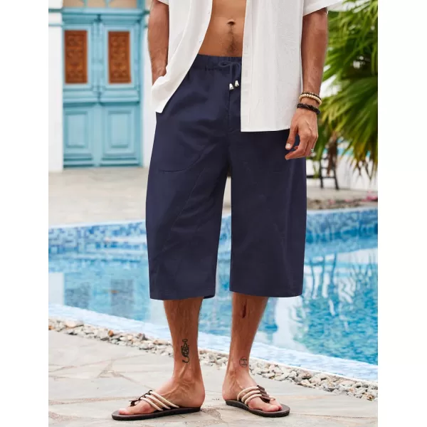 COOFANDY Men's Linen Harem Capri Pants Casual Lightweight Drawstring Yoga Pants Baggy 3/4 Beach Trousers