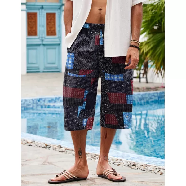 COOFANDY Men's Linen Harem Capri Pants Casual Lightweight Drawstring Yoga Pants Baggy 3/4 Beach Trousers