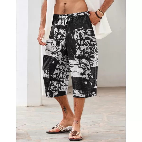 COOFANDY Men's Linen Harem Capri Pants Casual Lightweight Drawstring Yoga Pants Baggy 3/4 Beach Trousers
