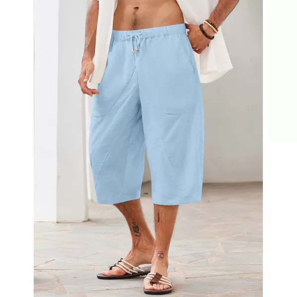 COOFANDY Men's Linen Harem Capri Pants Casual Lightweight Drawstring Yoga Pants Baggy 3/4 Beach Trousers