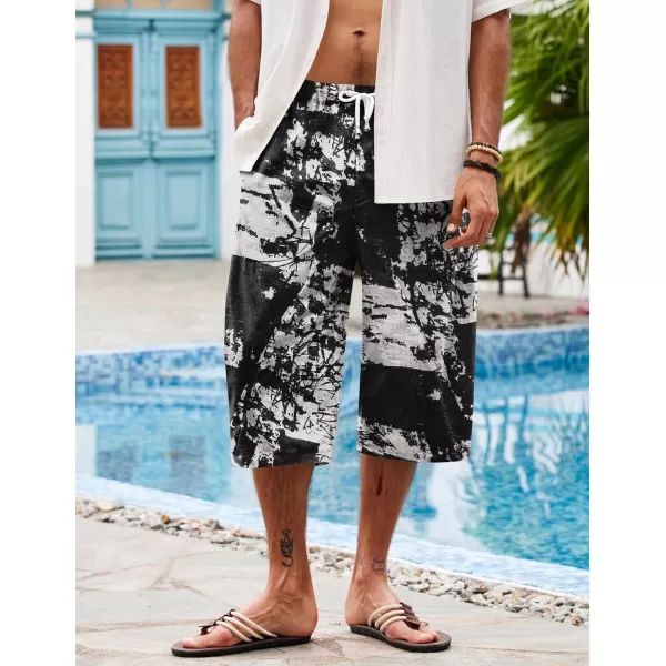 COOFANDY Men's Linen Harem Capri Pants Casual Lightweight Drawstring Yoga Pants Baggy 3/4 Beach Trousers