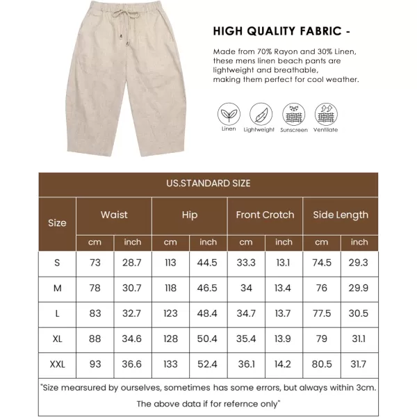 COOFANDY Men's Linen Harem Capri Pants Casual Lightweight Drawstring Yoga Pants Baggy 3/4 Beach Trousers