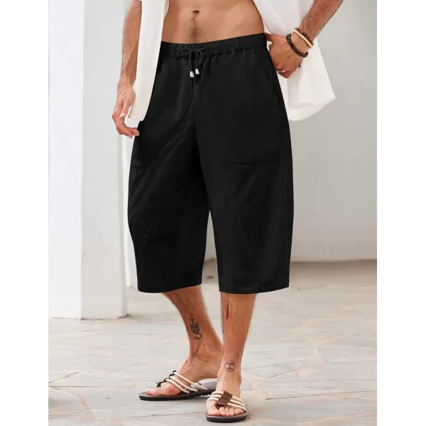 COOFANDY Men's Linen Harem Capri Pants Casual Lightweight Drawstring Yoga Pants Baggy 3/4 Beach Trousers