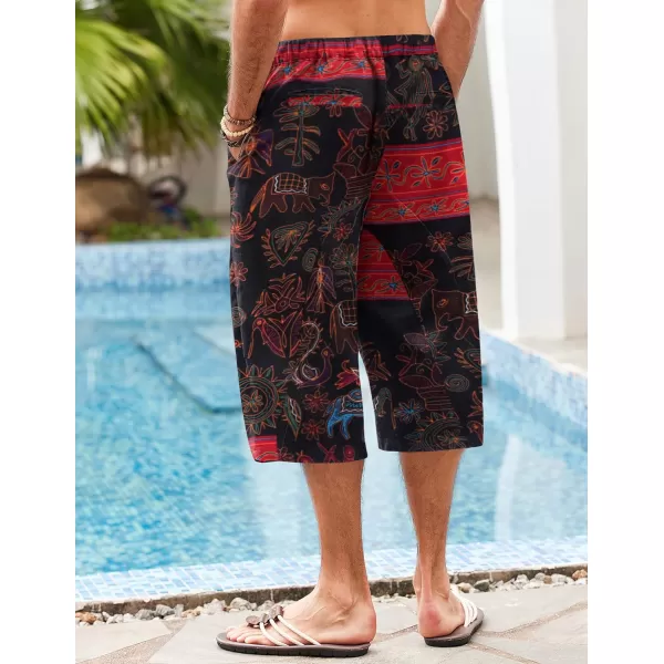 COOFANDY Men's Linen Harem Capri Pants Casual Lightweight Drawstring Yoga Pants Baggy 3/4 Beach Trousers