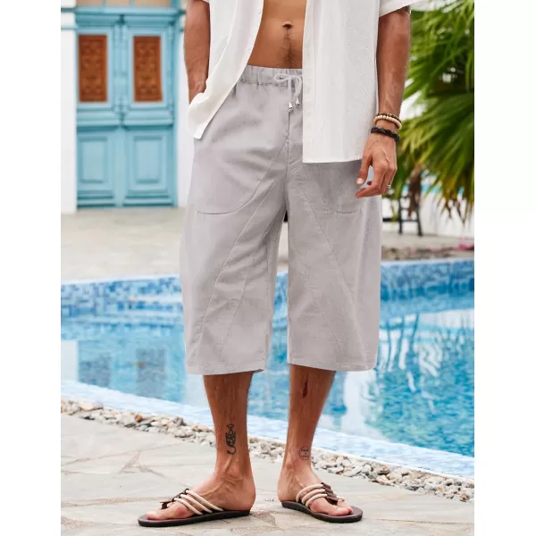 COOFANDY Men's Linen Harem Capri Pants Casual Lightweight Drawstring Yoga Pants Baggy 3/4 Beach Trousers