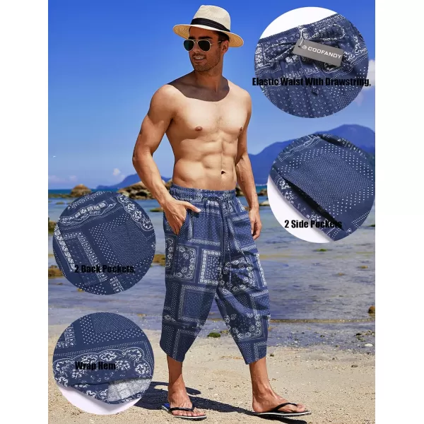 COOFANDY Men's Linen Harem Capri Pants Lightweight Loose 3/4 Shorts Drawstring Elastic Waist Casual Beach Yoga Trousers)
