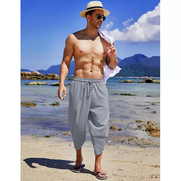 COOFANDY Men's Linen Harem Capri Pants Lightweight Loose 3/4 Shorts Drawstring Elastic Waist Casual Beach Yoga Trousers