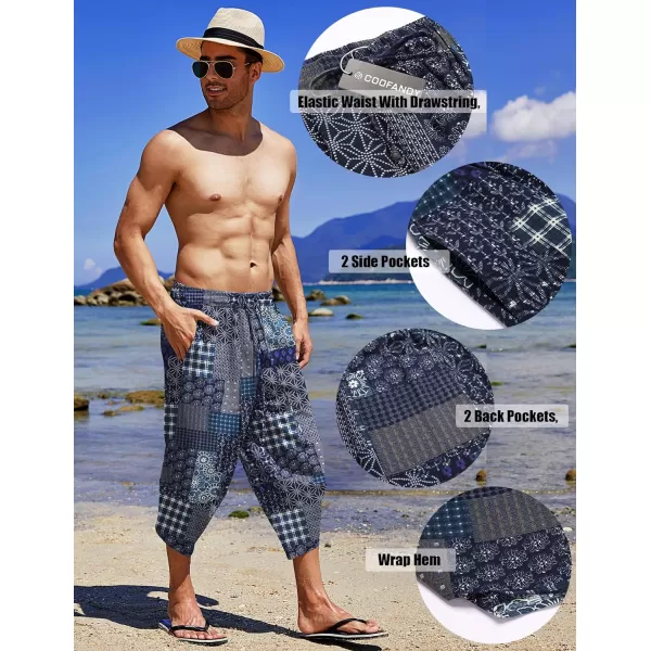 COOFANDY Men's Linen Harem Capri Pants Lightweight Loose 3/4 Shorts Drawstring Elastic Waist Casual Beach Yoga Trousers)