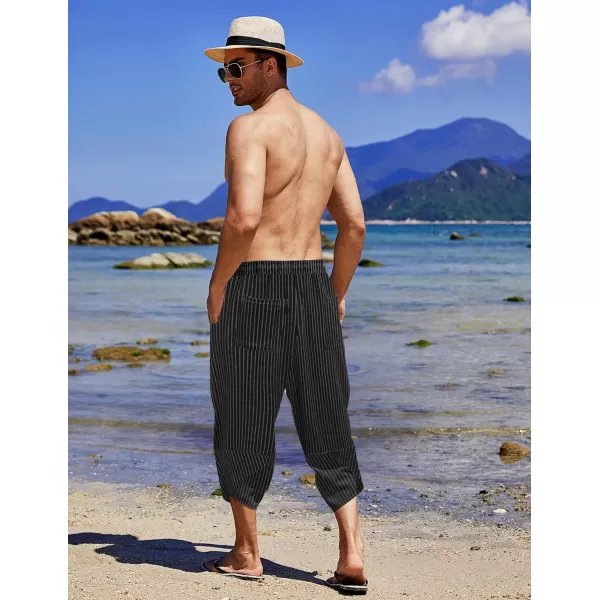 COOFANDY Men's Linen Harem Capri Pants Lightweight Loose 3/4 Shorts Drawstring Elastic Waist Casual Beach Yoga Trousers