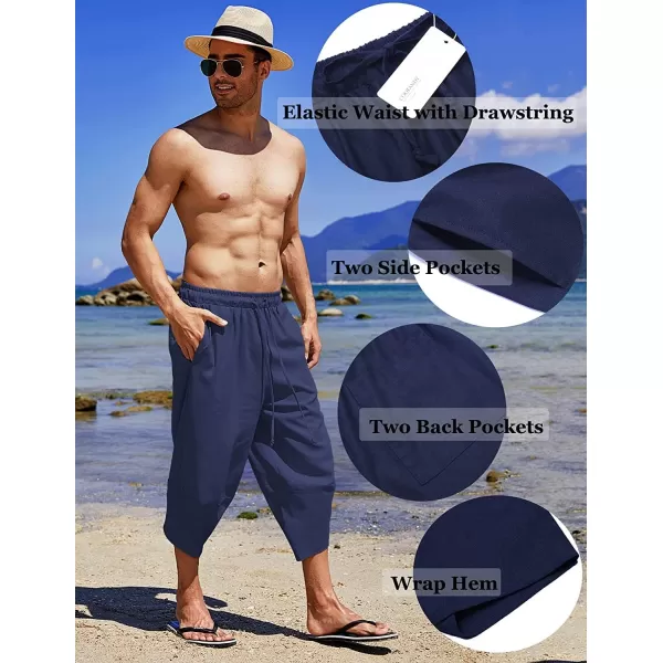 COOFANDY Men's Linen Harem Capri Pants Lightweight Loose 3/4 Shorts Drawstring Elastic Waist Casual Beach Yoga Trousers