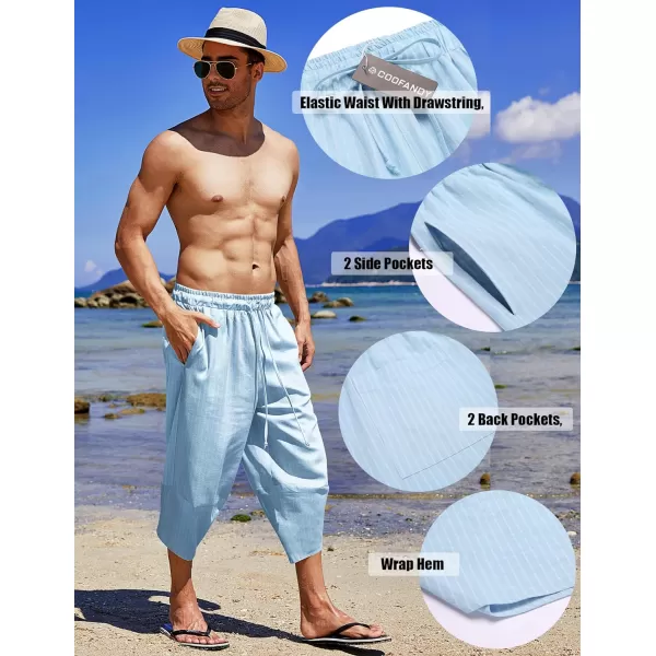 COOFANDY Men's Linen Harem Capri Pants Lightweight Loose 3/4 Shorts Drawstring Elastic Waist Casual Beach Yoga Trousers
