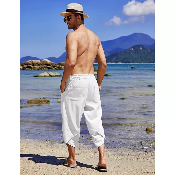 COOFANDY Men's Linen Harem Capri Pants Lightweight Loose 3/4 Shorts Drawstring Elastic Waist Casual Beach Yoga Trousers