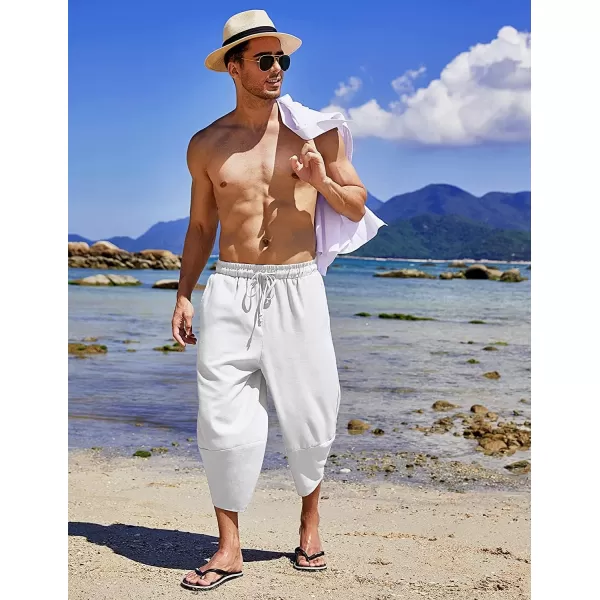 COOFANDY Men's Linen Harem Capri Pants Lightweight Loose 3/4 Shorts Drawstring Elastic Waist Casual Beach Yoga Trousers