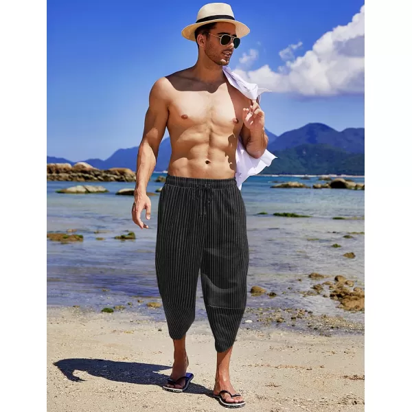 COOFANDY Men's Linen Harem Capri Pants Lightweight Loose 3/4 Shorts Drawstring Elastic Waist Casual Beach Yoga Trousers