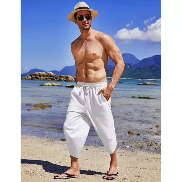 COOFANDY Men's Linen Harem Capri Pants Lightweight Loose 3/4 Shorts Drawstring Elastic Waist Casual Beach Yoga Trousers
