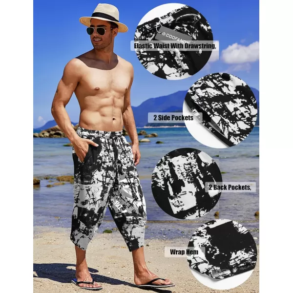 COOFANDY Men's Linen Harem Capri Pants Lightweight Loose 3/4 Shorts Drawstring Elastic Waist Casual Beach Yoga Trousers