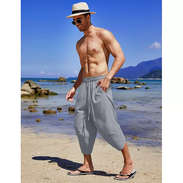 COOFANDY Men's Linen Harem Capri Pants Lightweight Loose 3/4 Shorts Drawstring Elastic Waist Casual Beach Yoga Trousers