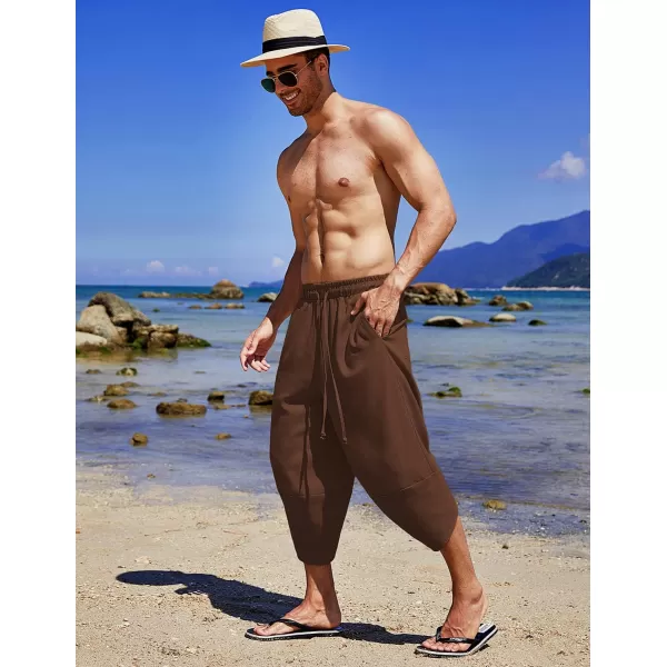 COOFANDY Men's Linen Harem Capri Pants Lightweight Loose 3/4 Shorts Drawstring Elastic Waist Casual Beach Yoga Trousers