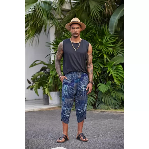 COOFANDY Men's Linen Harem Capri Pants Lightweight Loose 3/4 Shorts Drawstring Elastic Waist Casual Beach Yoga Trousers)