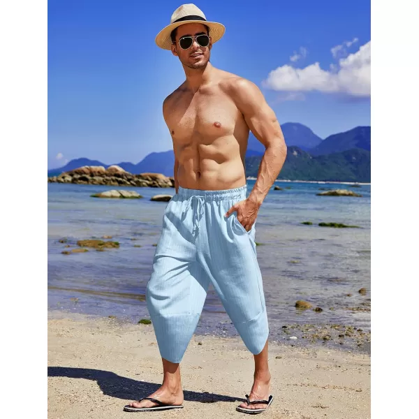 COOFANDY Men's Linen Harem Capri Pants Lightweight Loose 3/4 Shorts Drawstring Elastic Waist Casual Beach Yoga Trousers