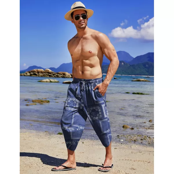 COOFANDY Men's Linen Harem Capri Pants Lightweight Loose 3/4 Shorts Drawstring Elastic Waist Casual Beach Yoga Trousers)
