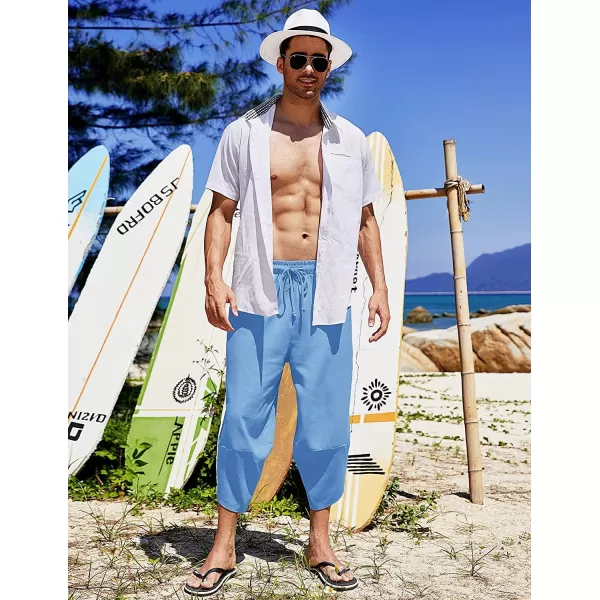 COOFANDY Men's Linen Harem Capri Pants Lightweight Loose 3/4 Shorts Drawstring Elastic Waist Casual Beach Yoga Trousers