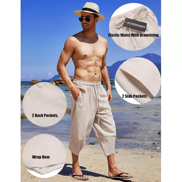 COOFANDY Men's Linen Harem Capri Pants Lightweight Loose 3/4 Shorts Drawstring Elastic Waist Casual Beach Yoga Trousers