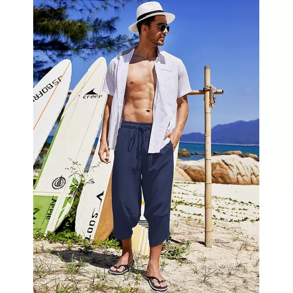 COOFANDY Men's Linen Harem Capri Pants Lightweight Loose 3/4 Shorts Drawstring Elastic Waist Casual Beach Yoga Trousers