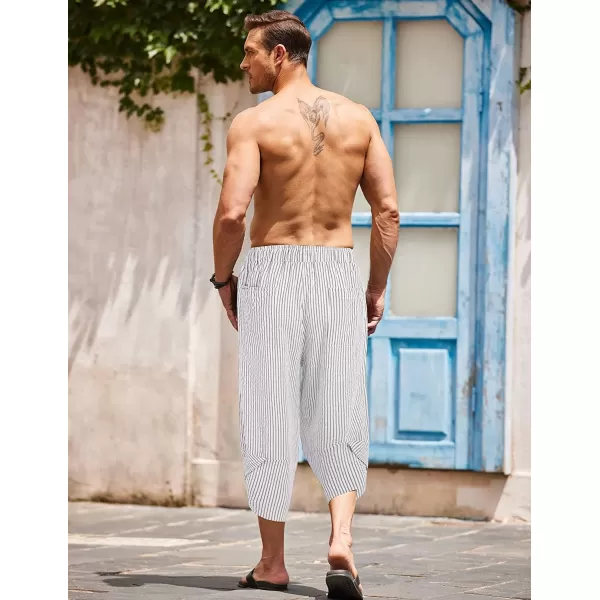 COOFANDY Men's Linen Harem Capri Pants Lightweight Loose 3/4 Shorts Drawstring Elastic Waist Casual Beach Yoga Trousers