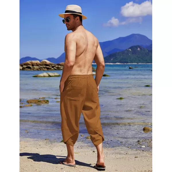 COOFANDY Men's Linen Harem Capri Pants Lightweight Loose 3/4 Shorts Drawstring Elastic Waist Casual Beach Yoga Trousers