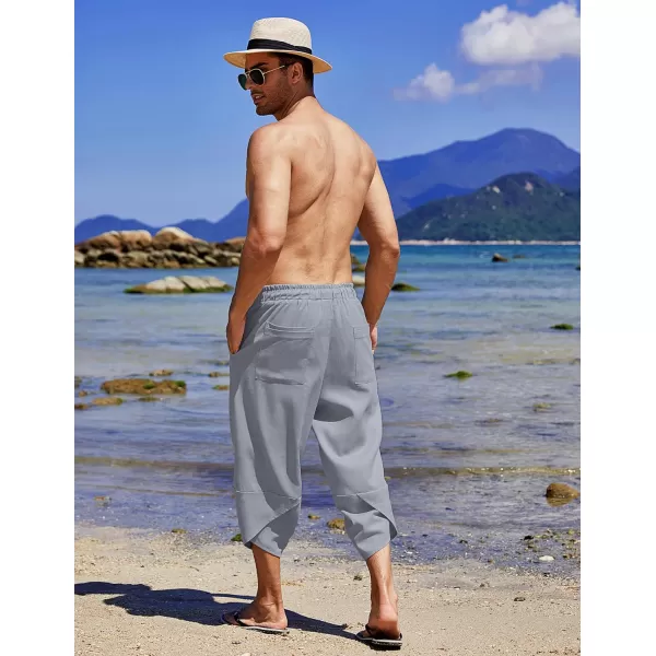 COOFANDY Men's Linen Harem Capri Pants Lightweight Loose 3/4 Shorts Drawstring Elastic Waist Casual Beach Yoga Trousers