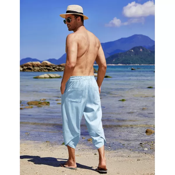 COOFANDY Men's Linen Harem Capri Pants Lightweight Loose 3/4 Shorts Drawstring Elastic Waist Casual Beach Yoga Trousers