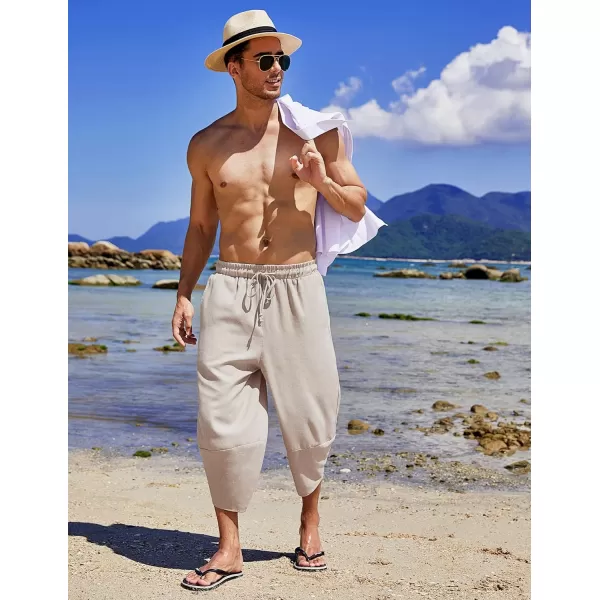 COOFANDY Men's Linen Harem Capri Pants Lightweight Loose 3/4 Shorts Drawstring Elastic Waist Casual Beach Yoga Trousers