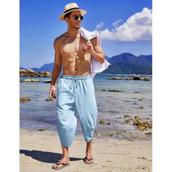 COOFANDY Men's Linen Harem Capri Pants Lightweight Loose 3/4 Shorts Drawstring Elastic Waist Casual Beach Yoga Trousers