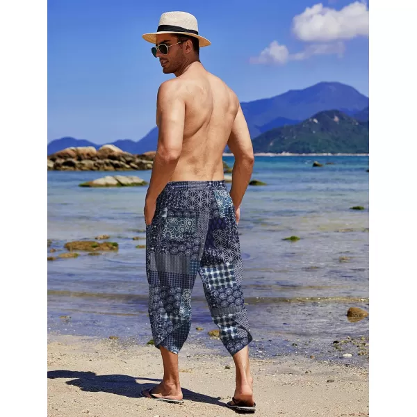 COOFANDY Men's Linen Harem Capri Pants Lightweight Loose 3/4 Shorts Drawstring Elastic Waist Casual Beach Yoga Trousers)