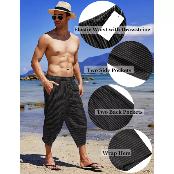 COOFANDY Men's Linen Harem Capri Pants Lightweight Loose 3/4 Shorts Drawstring Elastic Waist Casual Beach Yoga Trousers