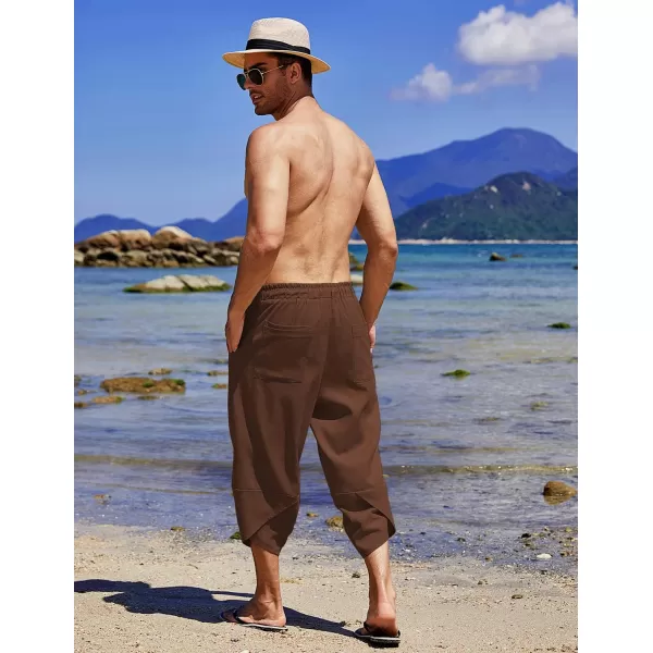 COOFANDY Men's Linen Harem Capri Pants Lightweight Loose 3/4 Shorts Drawstring Elastic Waist Casual Beach Yoga Trousers