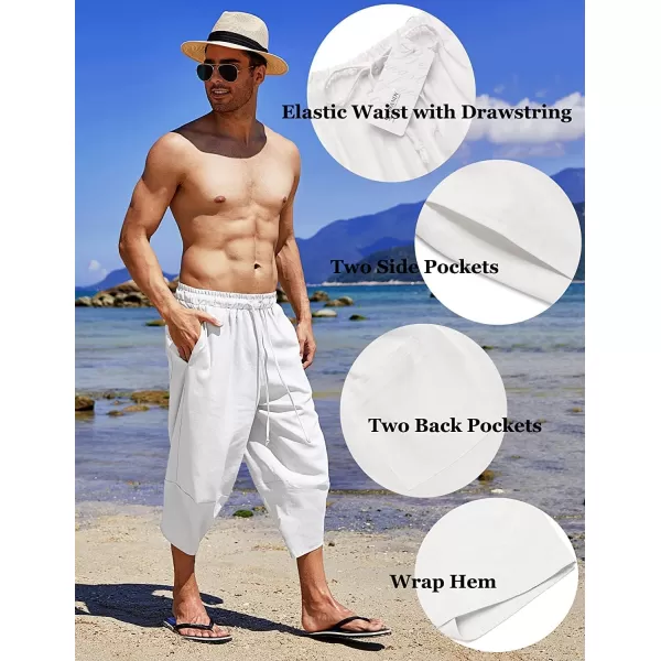 COOFANDY Men's Linen Harem Capri Pants Lightweight Loose 3/4 Shorts Drawstring Elastic Waist Casual Beach Yoga Trousers