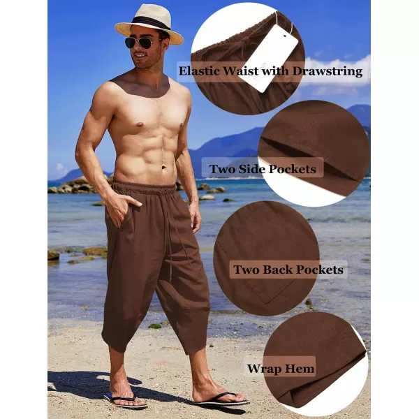 COOFANDY Men's Linen Harem Capri Pants Lightweight Loose 3/4 Shorts Drawstring Elastic Waist Casual Beach Yoga Trousers