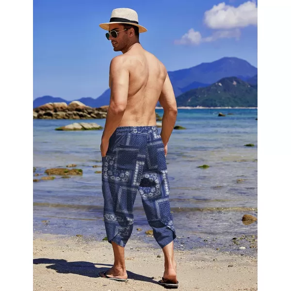 COOFANDY Men's Linen Harem Capri Pants Lightweight Loose 3/4 Shorts Drawstring Elastic Waist Casual Beach Yoga Trousers)
