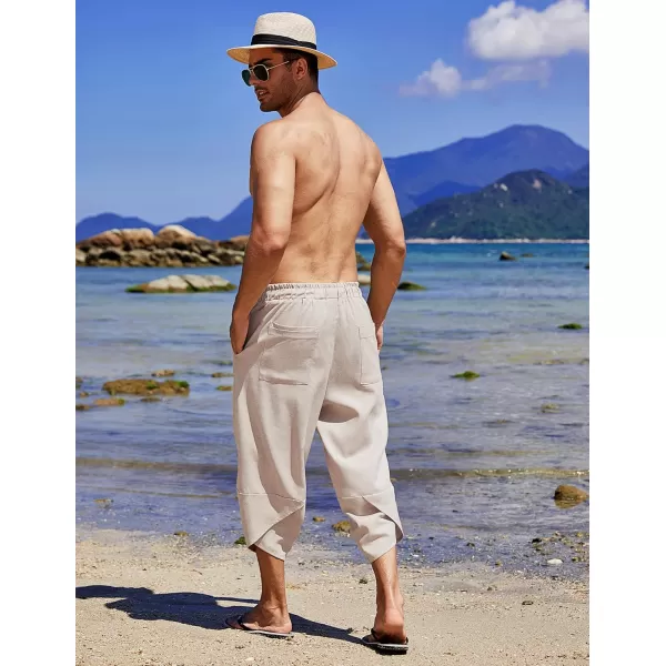 COOFANDY Men's Linen Harem Capri Pants Lightweight Loose 3/4 Shorts Drawstring Elastic Waist Casual Beach Yoga Trousers