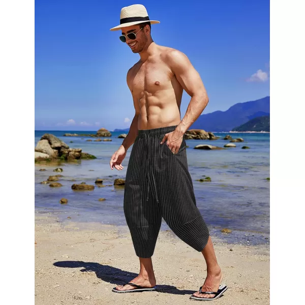 COOFANDY Men's Linen Harem Capri Pants Lightweight Loose 3/4 Shorts Drawstring Elastic Waist Casual Beach Yoga Trousers