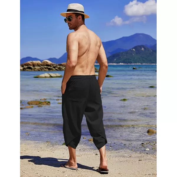 COOFANDY Men's Linen Harem Capri Pants Lightweight Loose 3/4 Shorts Drawstring Elastic Waist Casual Beach Yoga Trousers