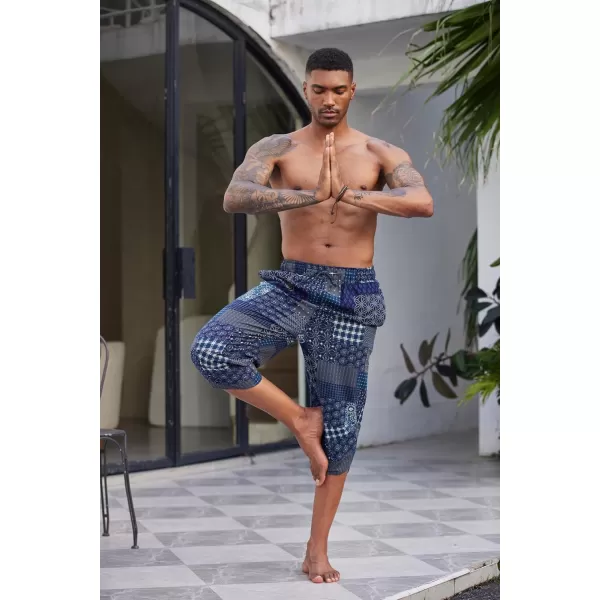 COOFANDY Men's Linen Harem Capri Pants Lightweight Loose 3/4 Shorts Drawstring Elastic Waist Casual Beach Yoga Trousers)