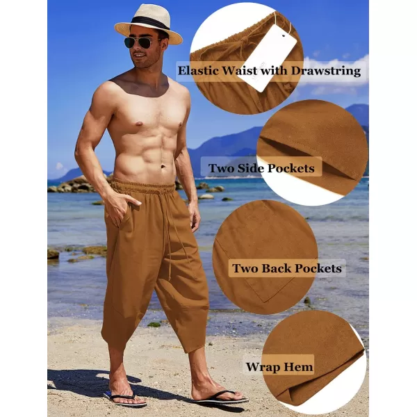 COOFANDY Men's Linen Harem Capri Pants Lightweight Loose 3/4 Shorts Drawstring Elastic Waist Casual Beach Yoga Trousers