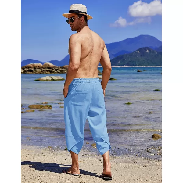 COOFANDY Men's Linen Harem Capri Pants Lightweight Loose 3/4 Shorts Drawstring Elastic Waist Casual Beach Yoga Trousers