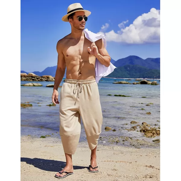 COOFANDY Men's Linen Harem Capri Pants Lightweight Loose 3/4 Shorts Drawstring Elastic Waist Casual Beach Yoga Trousers